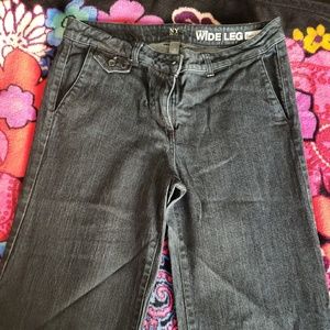 Wide leg denim trousers